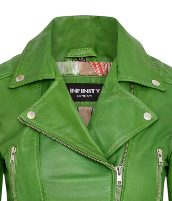 Dames appelgroene cropped Brando leren bikerjack - Damascus - Image 5