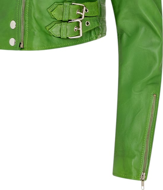 Dames appelgroene cropped Brando leren bikerjack - Damascus - Image 6