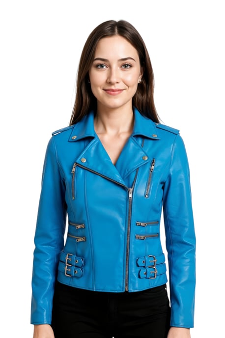 Dames leren blauwe Brando bikerjack - Constantia - Image 1
