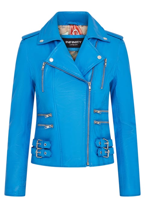 Dames leren blauwe Brando bikerjack - Constantia - Image 2