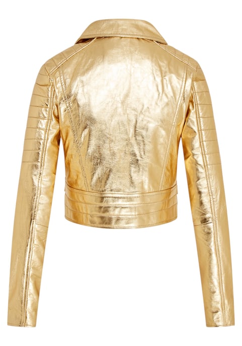 Dames Gouden Cropped Brando Leren Bikerjack - Damascus - Image 4