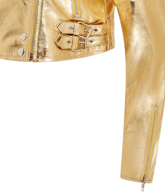 Dames Gouden Cropped Brando Leren Bikerjack - Damascus - Image 6