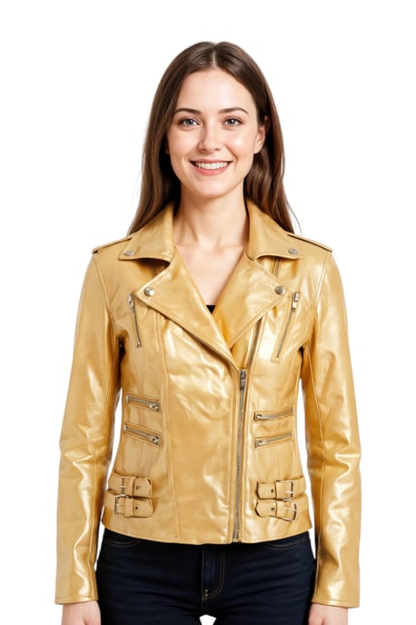 Dames leren gouden Brando bikerjack - Constantia - Image 1