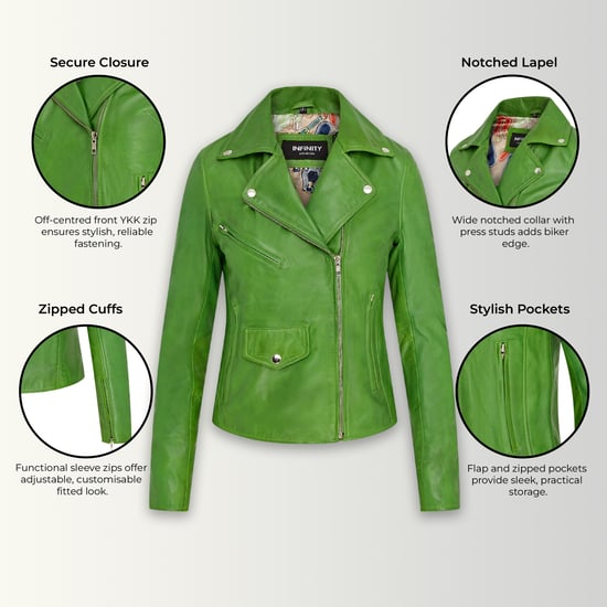 Dames Apple Green Classic Brando Biker leren jack - Secunda - Image 3