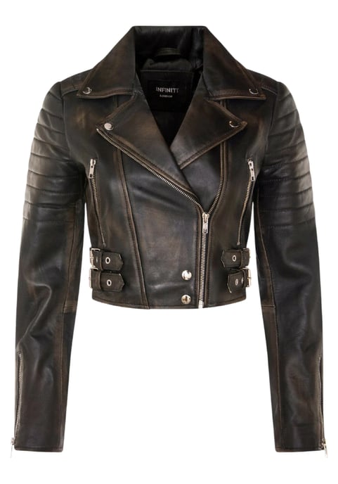 Vintage zwarte cropped Brando leren bikerjack voor dames - Bellville - Image 2