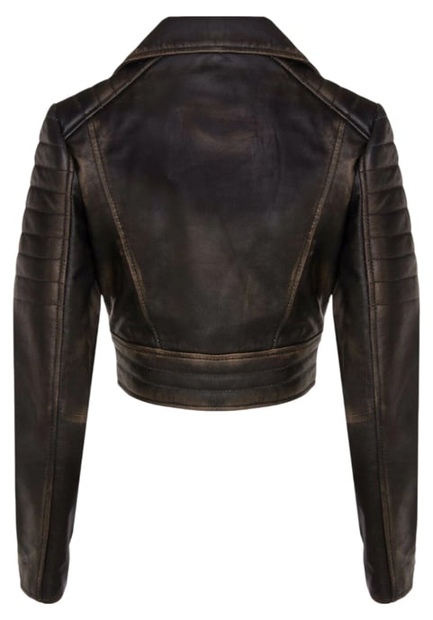 Vintage zwarte cropped Brando leren bikerjack voor dames - Bellville - Image 5