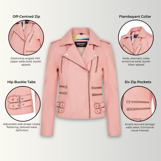 Dames leren babyroze Brando bikerjack - Constantia - Image 3