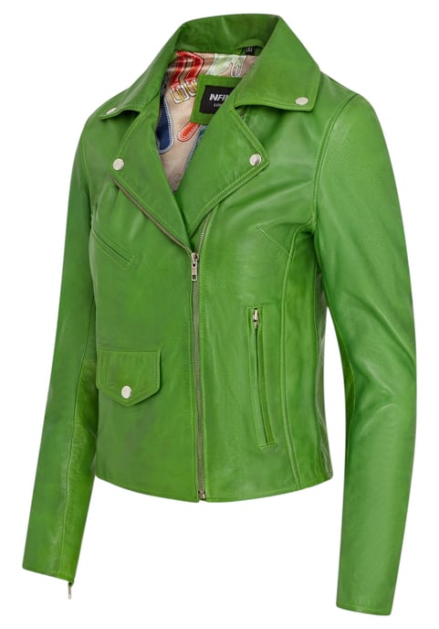 Dames Apple Green Classic Brando Biker leren jack - Broome - Image 3