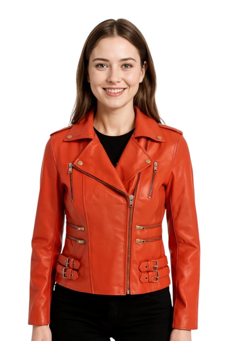Dames leren oranje Brando bikerjack - Constantia - Image 1