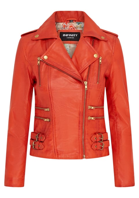 Dames leren oranje Brando bikerjack - Constantia - Image 2