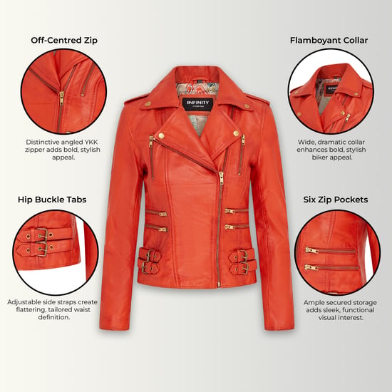 Dames leren oranje Brando bikerjack - Constantia - Image 3