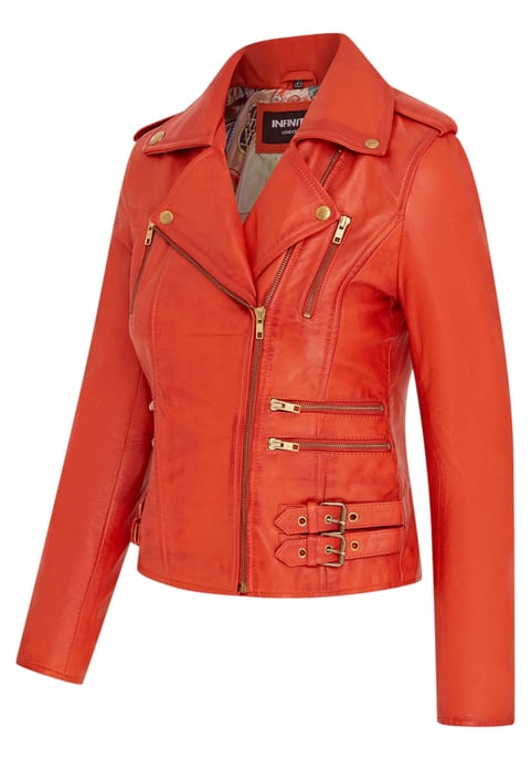Dames leren oranje Brando bikerjack - Constantia - Image 4