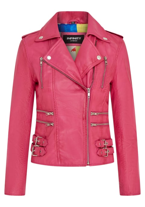 Dames leren fuchsia roze Brando bikerjack - Constantia - Image 2