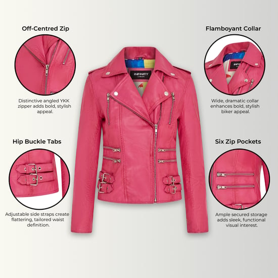 Dames leren fuchsia roze Brando bikerjack - Constantia - Image 3