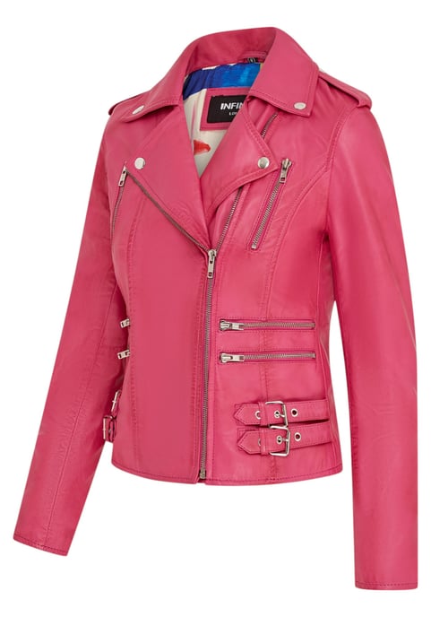 Dames leren fuchsia roze Brando bikerjack - Constantia - Image 4