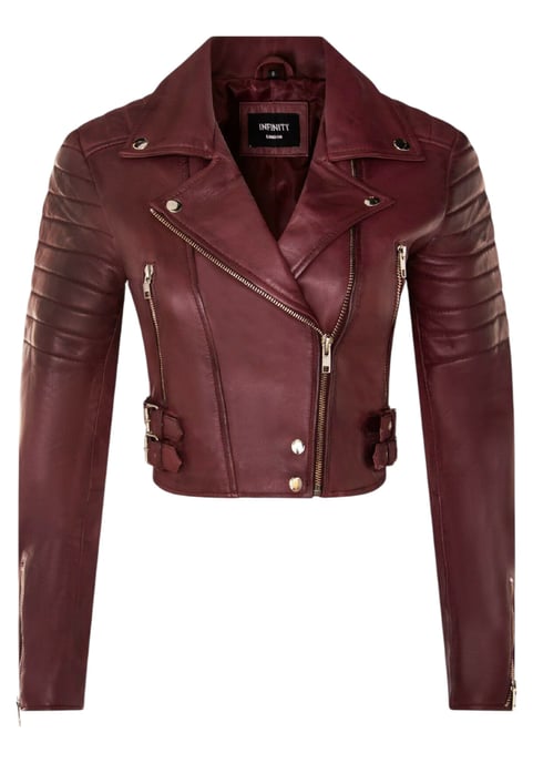 Dames Burgundy Cropped Brando leren bikerjack - Bellville - Image 2