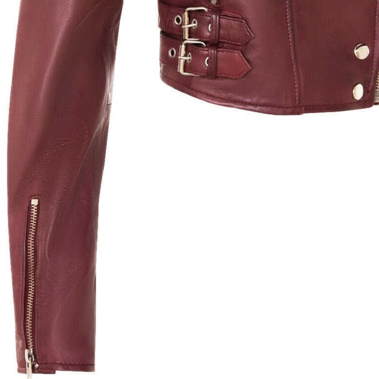 Dames Burgundy Cropped Brando leren bikerjack - Bellville - Image 6