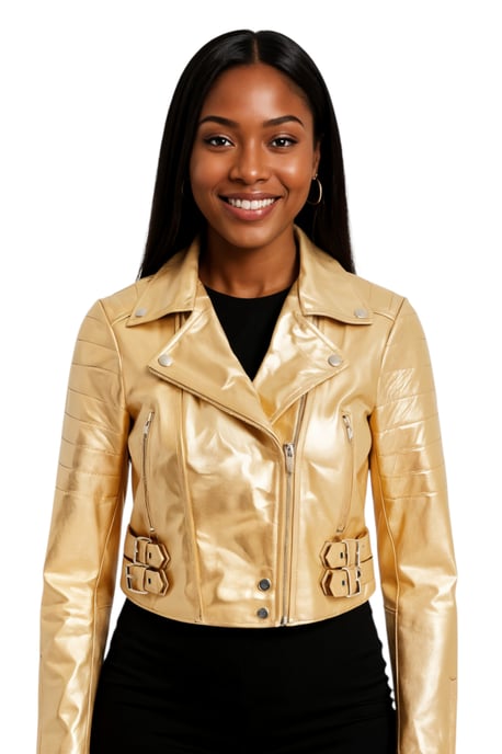 Dames Gouden Cropped Brando Leren Bikerjack - Bellville - Image 1