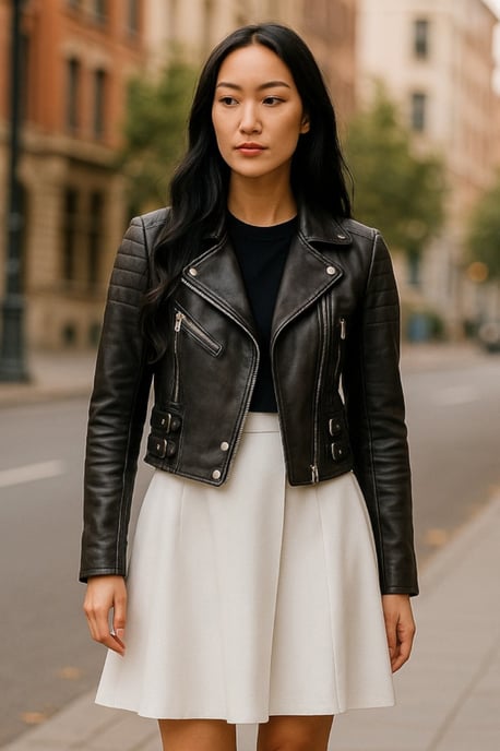Dames zwarte cropped Brando leren bikerjack - Durban - Image 1