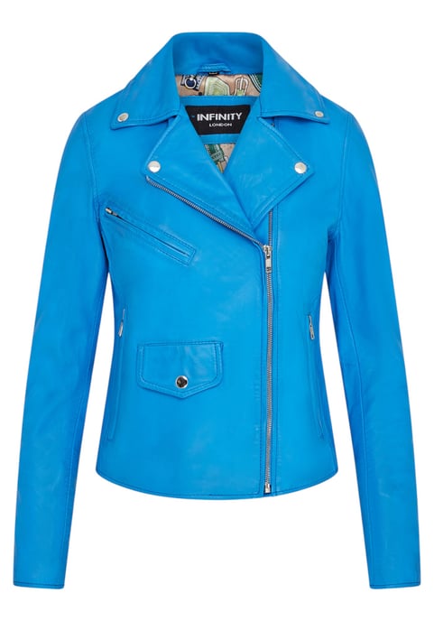 Dames Blauw Classic Brando Biker Leren Jack - Secunda - Image 2