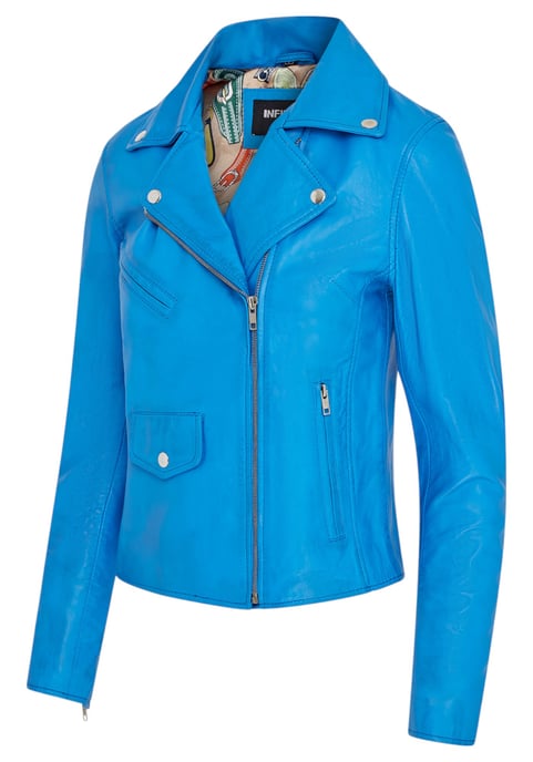 Dames Blauw Classic Brando Biker Leren Jack - Soweto - Image 4