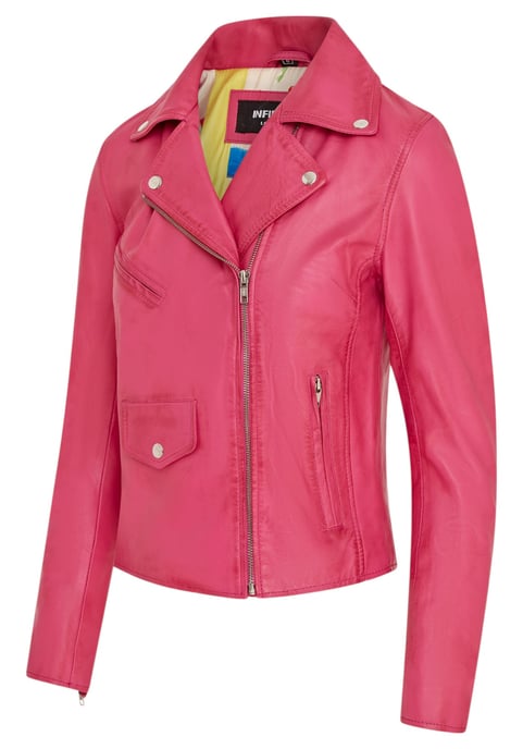 Dames fuchsia roze klassieke Brando biker leren jas - Secunda - Image 4