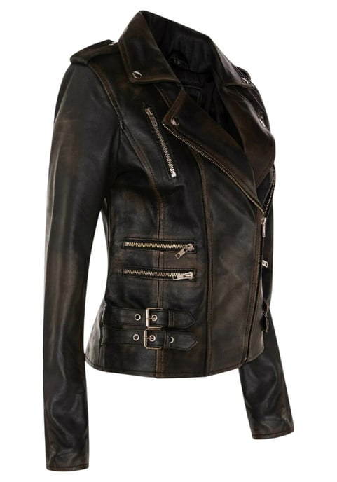 Dames leren vintage zwarte Brando bikerjack - Constantia - Image 4