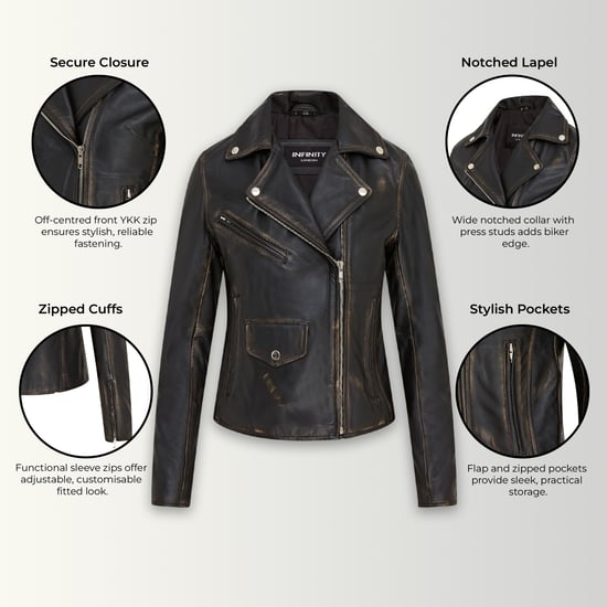 Vintage zwarte klassieke Brando biker leren jas voor dames - Secunda - Image 3