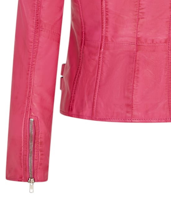 Dames leren fuchsia roze Brando bikerjack - Loddon - Image 6