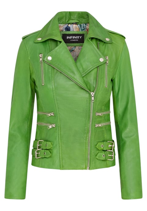 Dames leren appelgroene Brando bikerjack - Loddon - Image 1