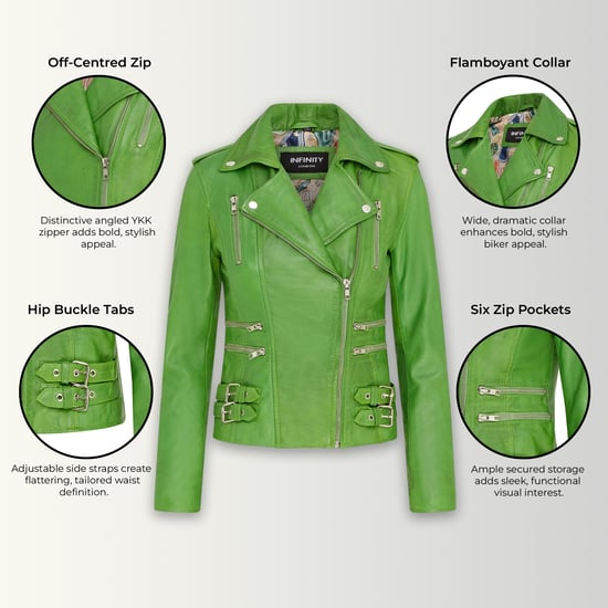 Dames leren appelgroene Brando bikerjack - Loddon - Image 2