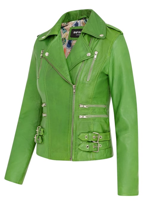 Dames leren appelgroene Brando bikerjack - Loddon - Image 3