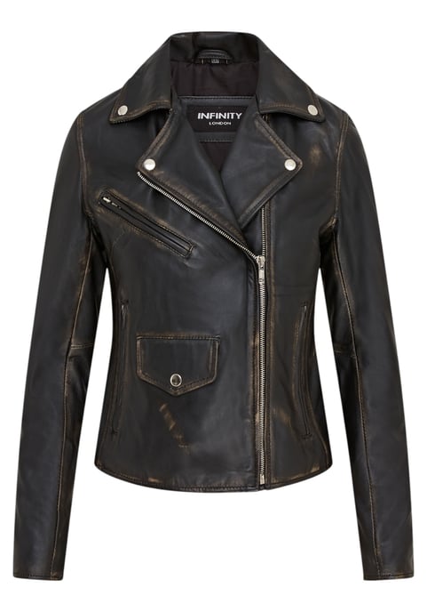Vintage zwarte klassieke Brando biker leren damesjack - Soweto - Image 2