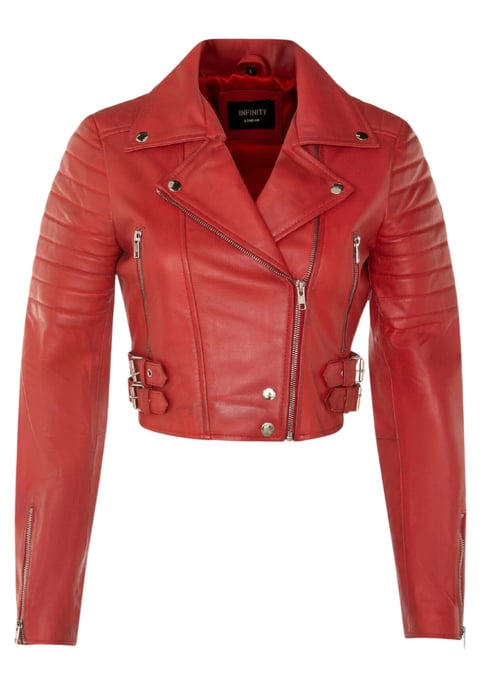 Dames rode cropped Brando leren bikerjack - Durban - Image 2