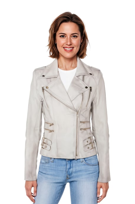 Dames leren witte Brando bikerjack - Constantia - Image 1