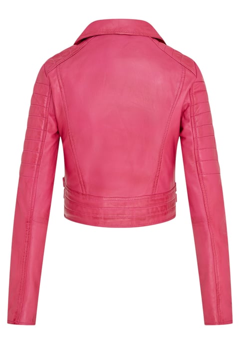 Dames fuchsia roze cropped Brando leren bikerjack - Durban - Image 5