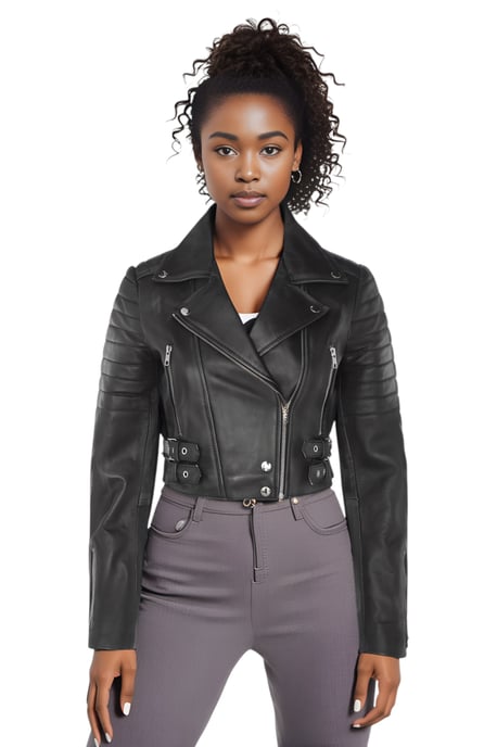 Dames zwarte cropped Brando leren bikerjack - Bellville - Image 1