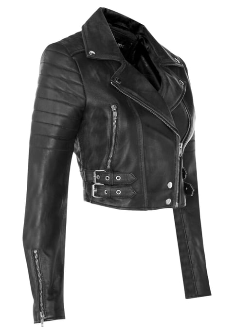 Dames zwarte cropped Brando leren bikerjack - Bellville - Image 4