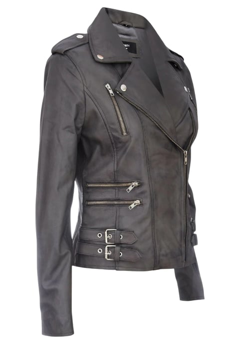 Dames leren grijze Brando bikerjack - Constantia - Image 4