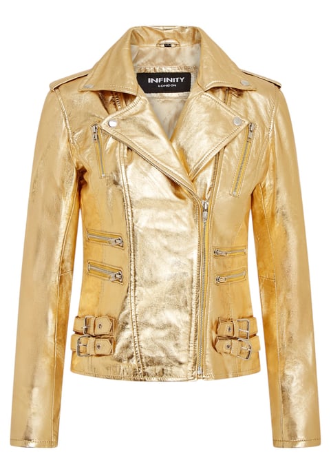 Dames leren gouden Brando bikerjack - Loddon - Image 1