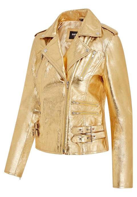 Dames leren gouden Brando bikerjack - Loddon - Image 3