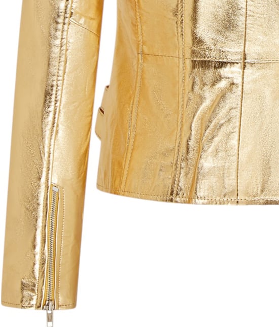Dames leren gouden Brando bikerjack - Loddon - Image 6