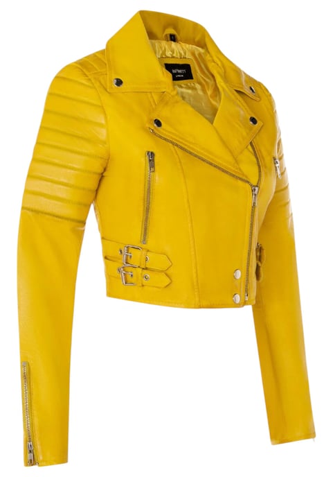 Dames geel cropped Brando leren bikerjack - Bellville - Image 4