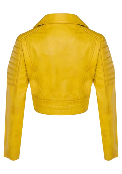 Dames geel cropped Brando leren bikerjack - Bellville - Image 5