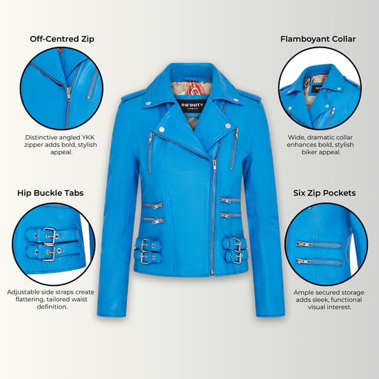 Dames leren blauwe Brando bikerjack - Loddon - Image 2