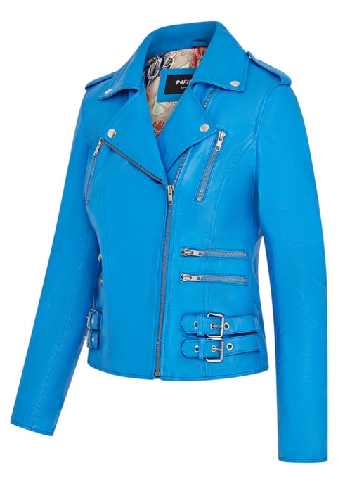 Dames leren blauwe Brando bikerjack - Loddon - Image 3