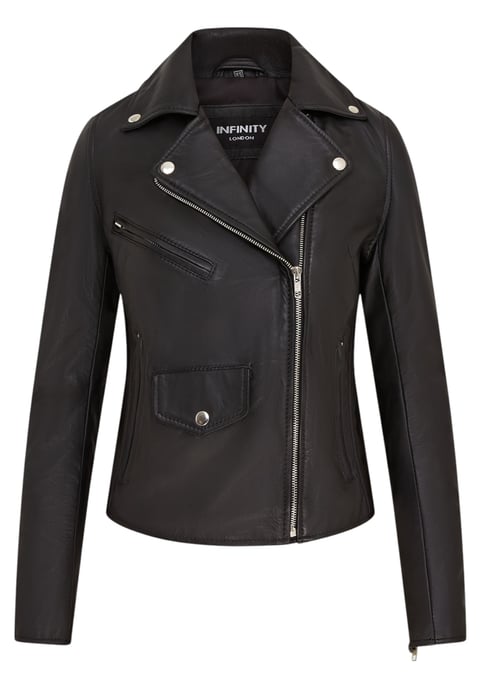 Dames zwarte klassieke Brando biker leren jas - Secunda - Image 2