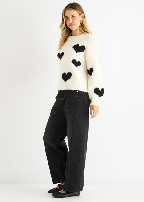 Crème Contrast Hart Oversized Brei Trui - Image 3