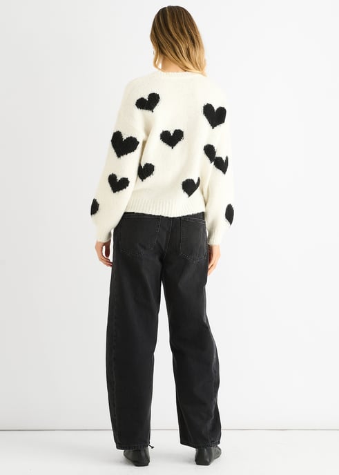 Crème Contrast Hart Oversized Brei Trui - Image 4