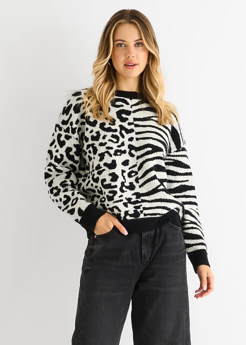 Zwart Contrast Zebra Dier Breimuts - Image 1